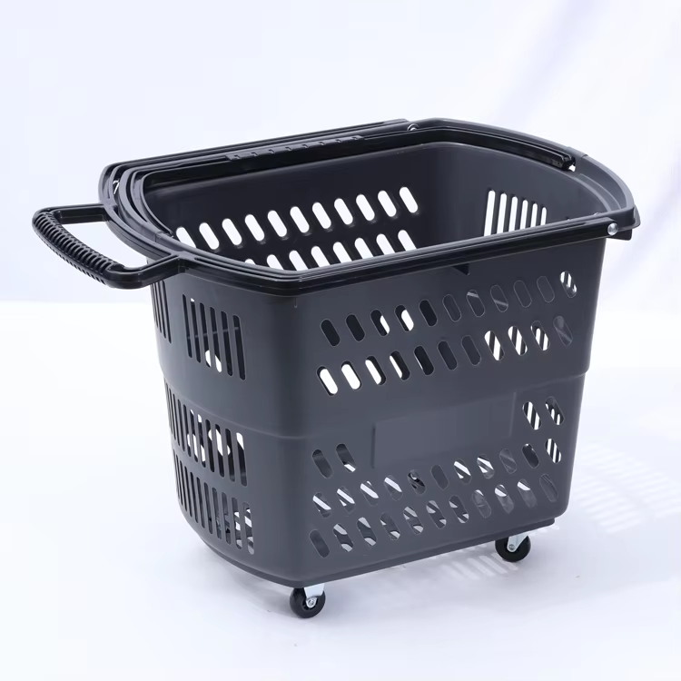 Plastic Shopping Basket with Wheels 45L