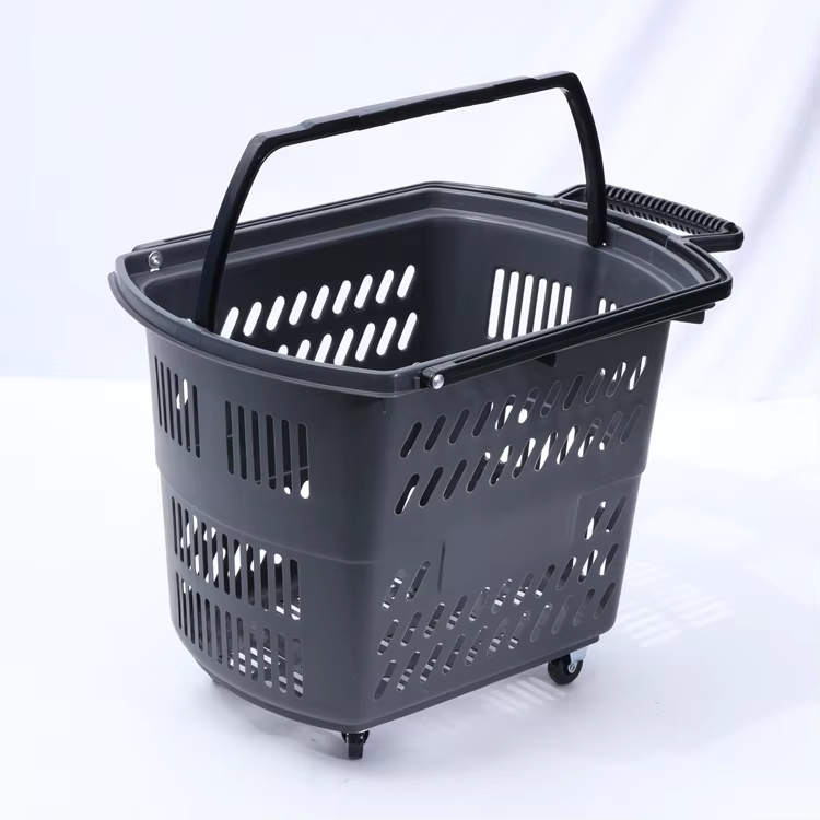 Plastic Shopping Basket with Wheels 45L