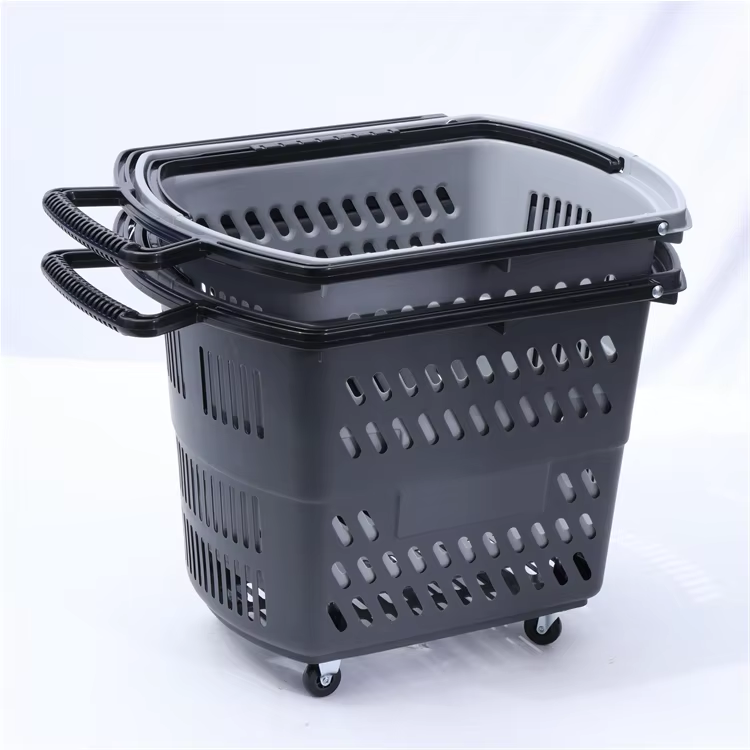Plastic Shopping Basket with Wheels 45L