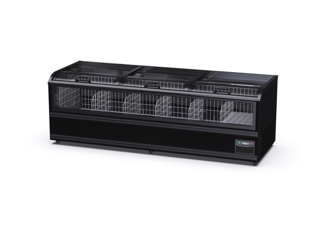 Up & Down sliding door transparent island freezer